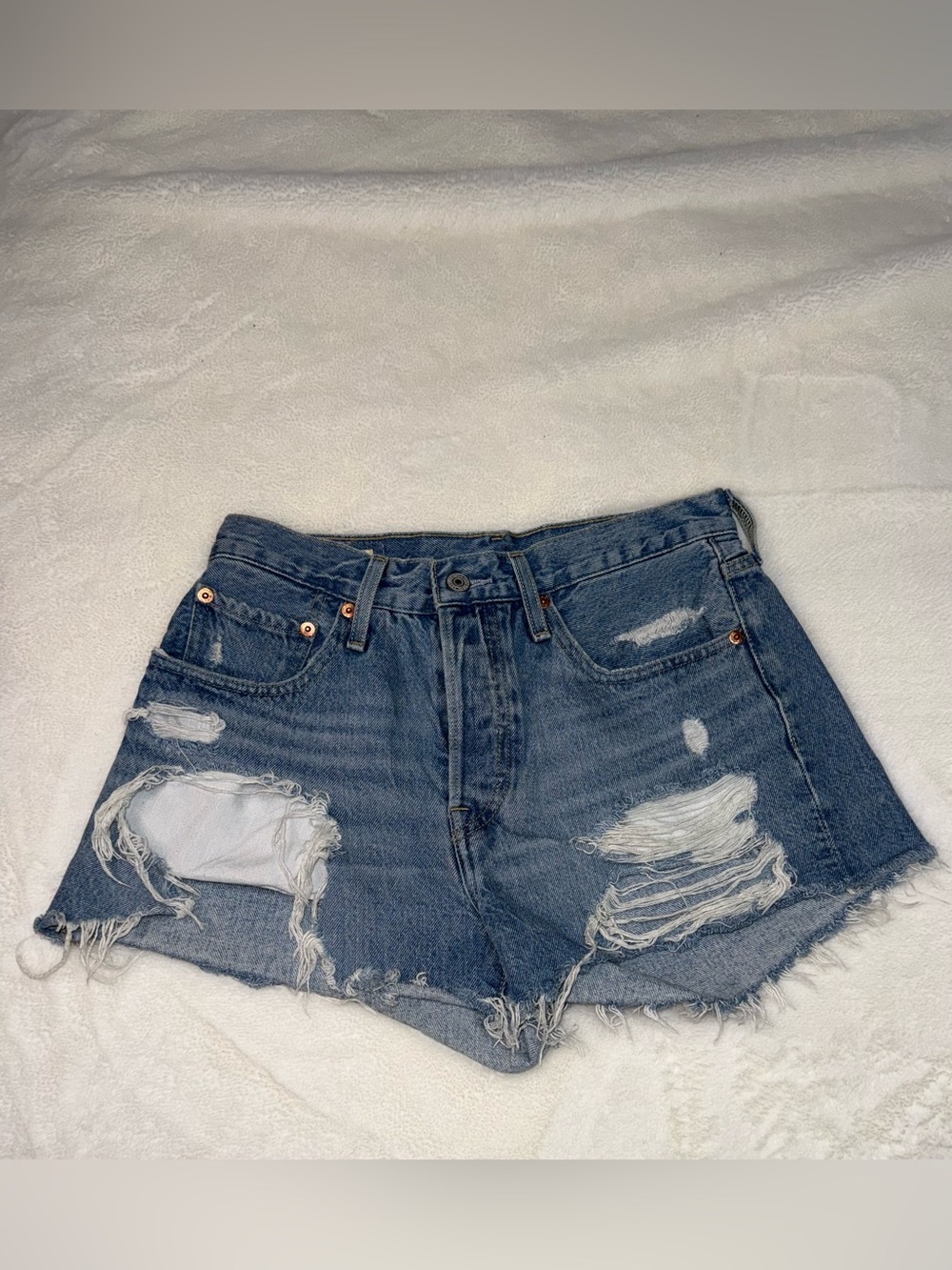 Levi's Ripped Dark Blue High-Waist Denim Shorts NWOT